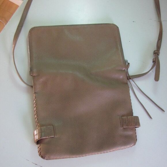 Allsaints Club Medium Clutch Crossbody Purse Tan Pebbled Leather - Picture 14 of 16